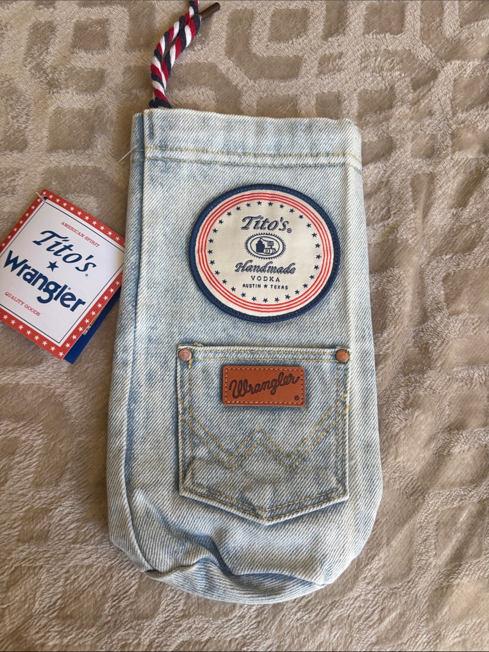 Wrangler Light Blue Denim Bottle Pouch with Tito's Patch